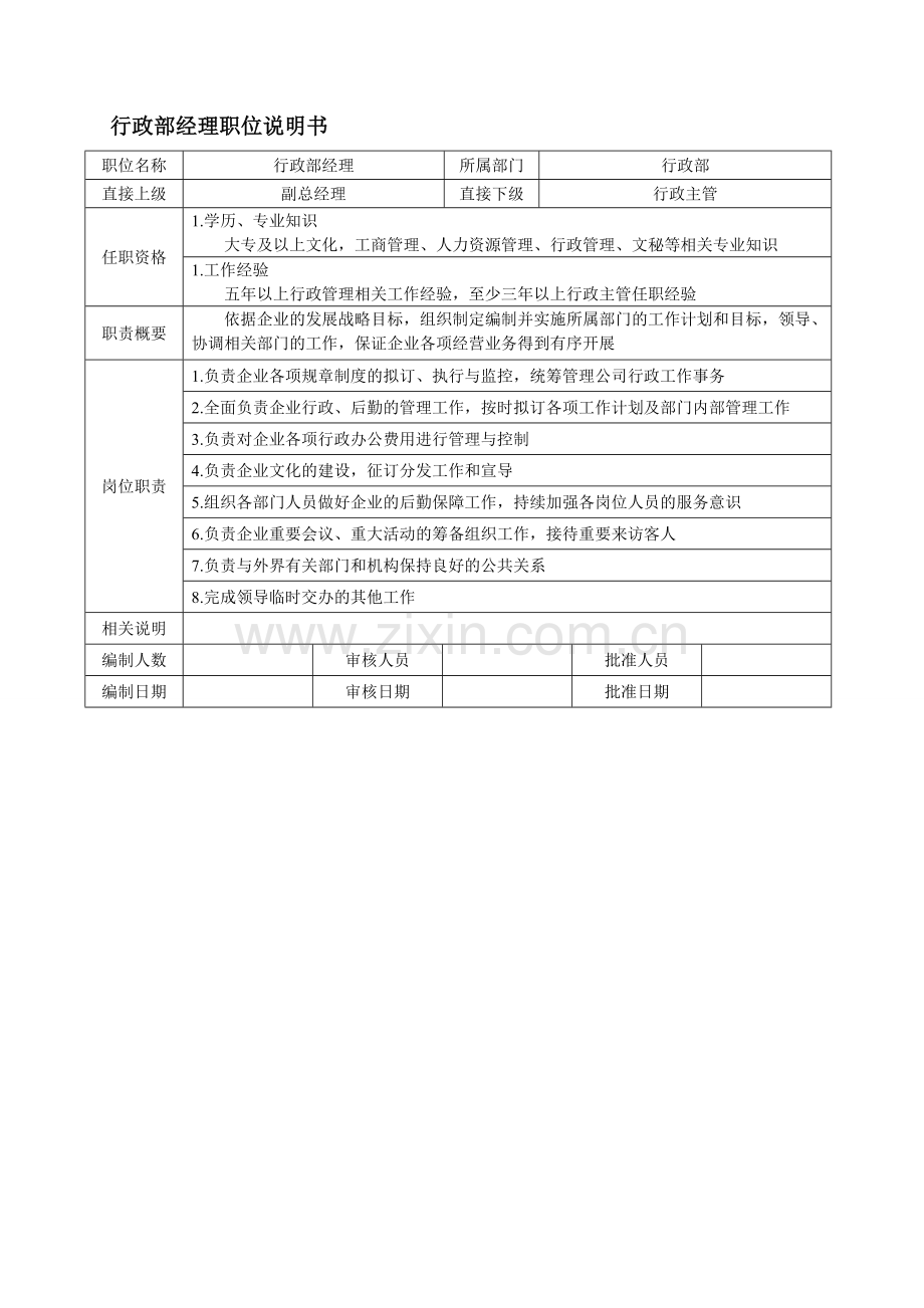 行政部各职位说明书.doc_第1页