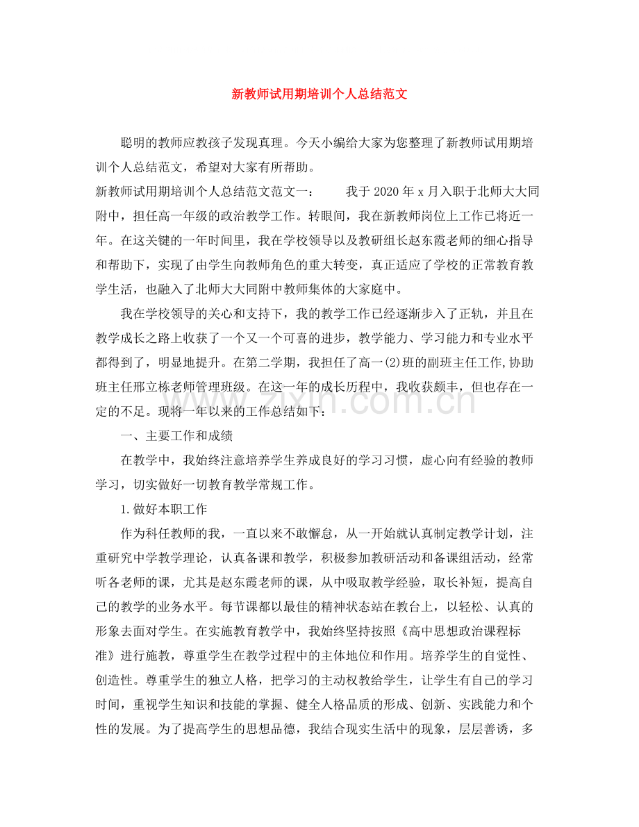 新教师试用期培训个人总结范文.docx_第1页