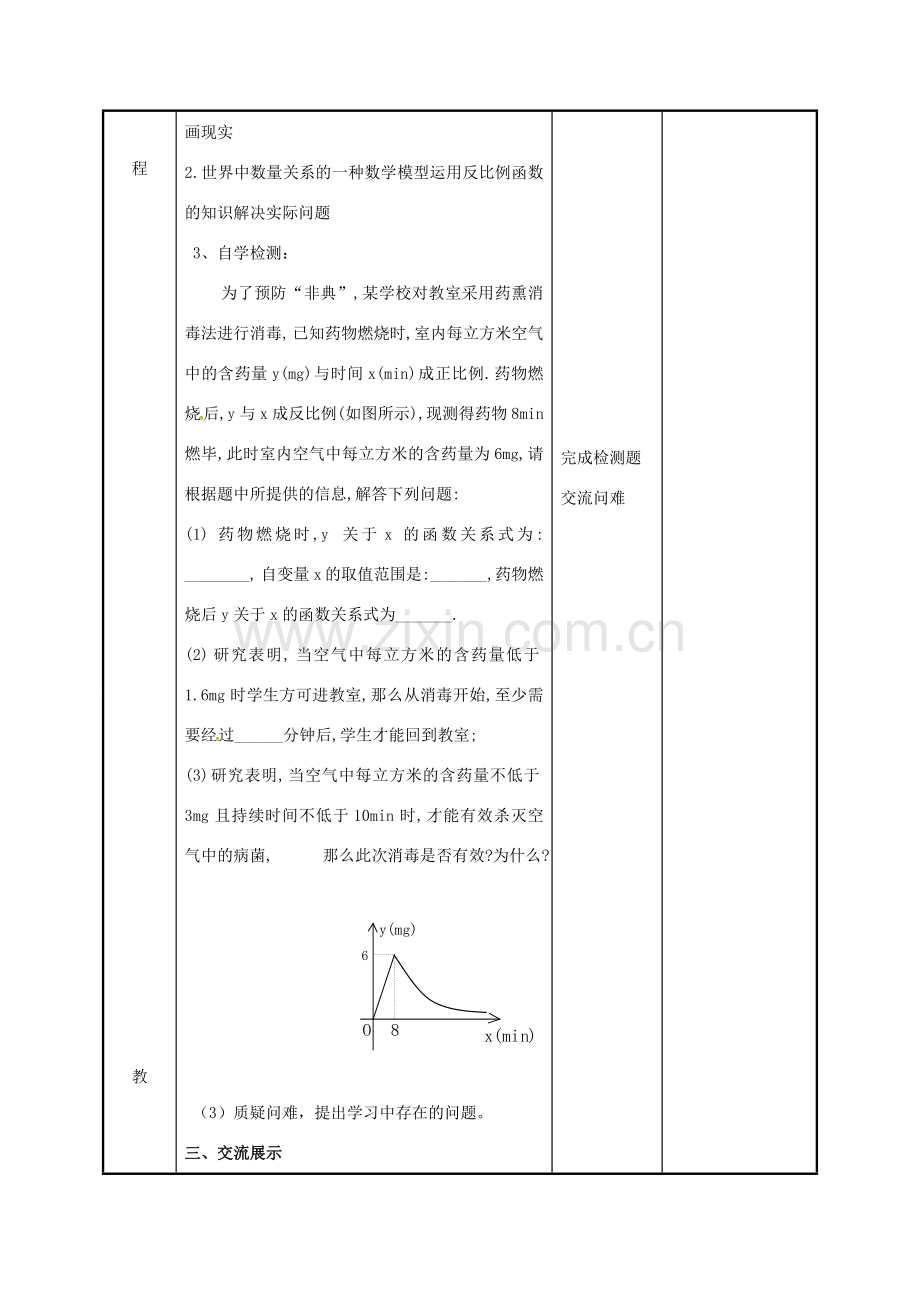 江苏省徐州市新沂市踢球山乡八年级数学下册 11.3 反比例函数的应用（2）教案 （新版）苏科版-（新版）苏科版初中八年级下册数学教案.doc_第2页