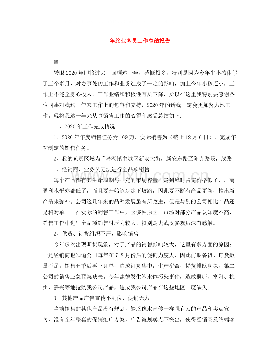 2020年终业务员工作总结报告.docx_第1页