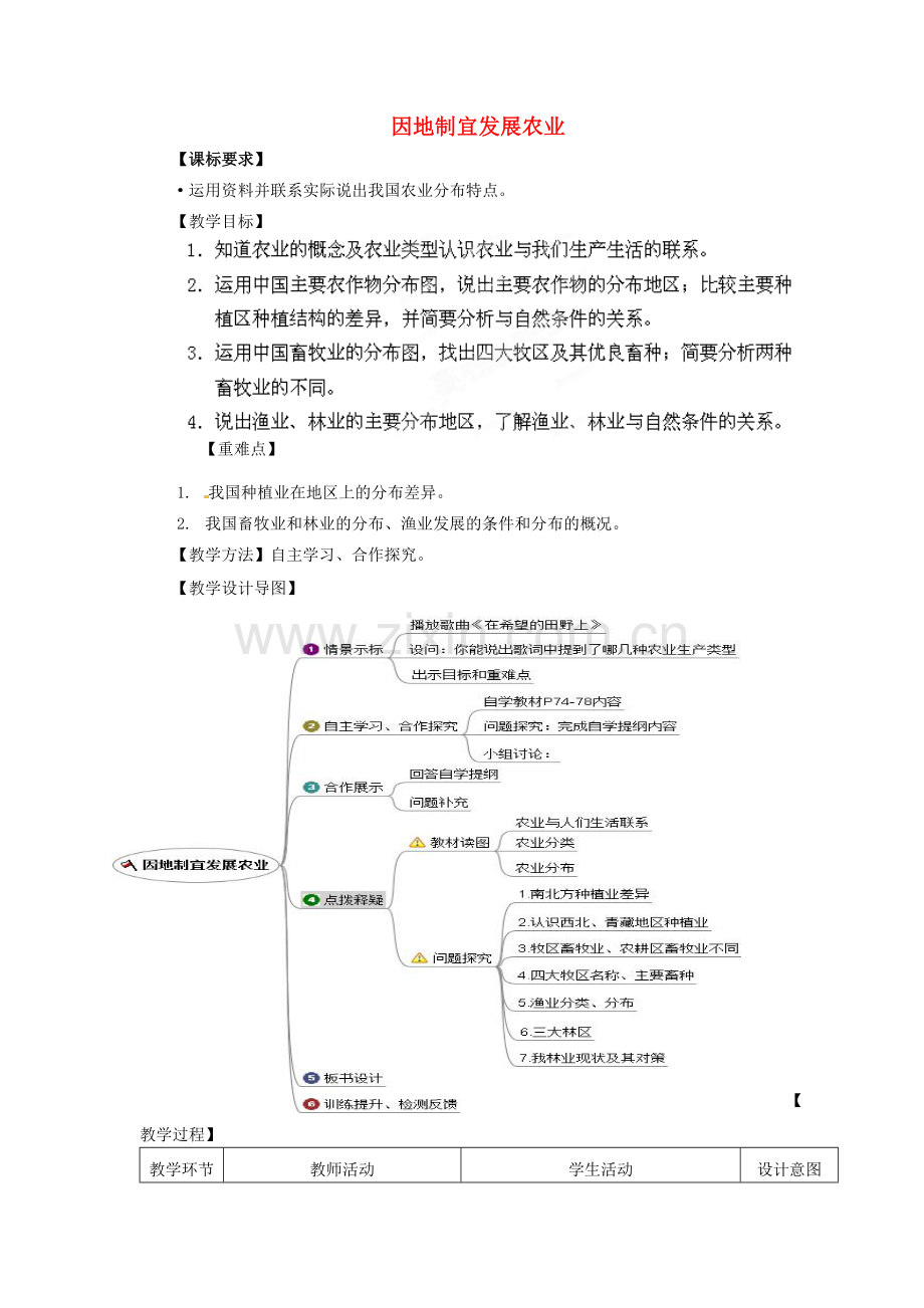 八年级地理上册 第4章 第1节 因地制宜发展农业（第1课时）教案1 （新版）商务星球版.doc_第1页