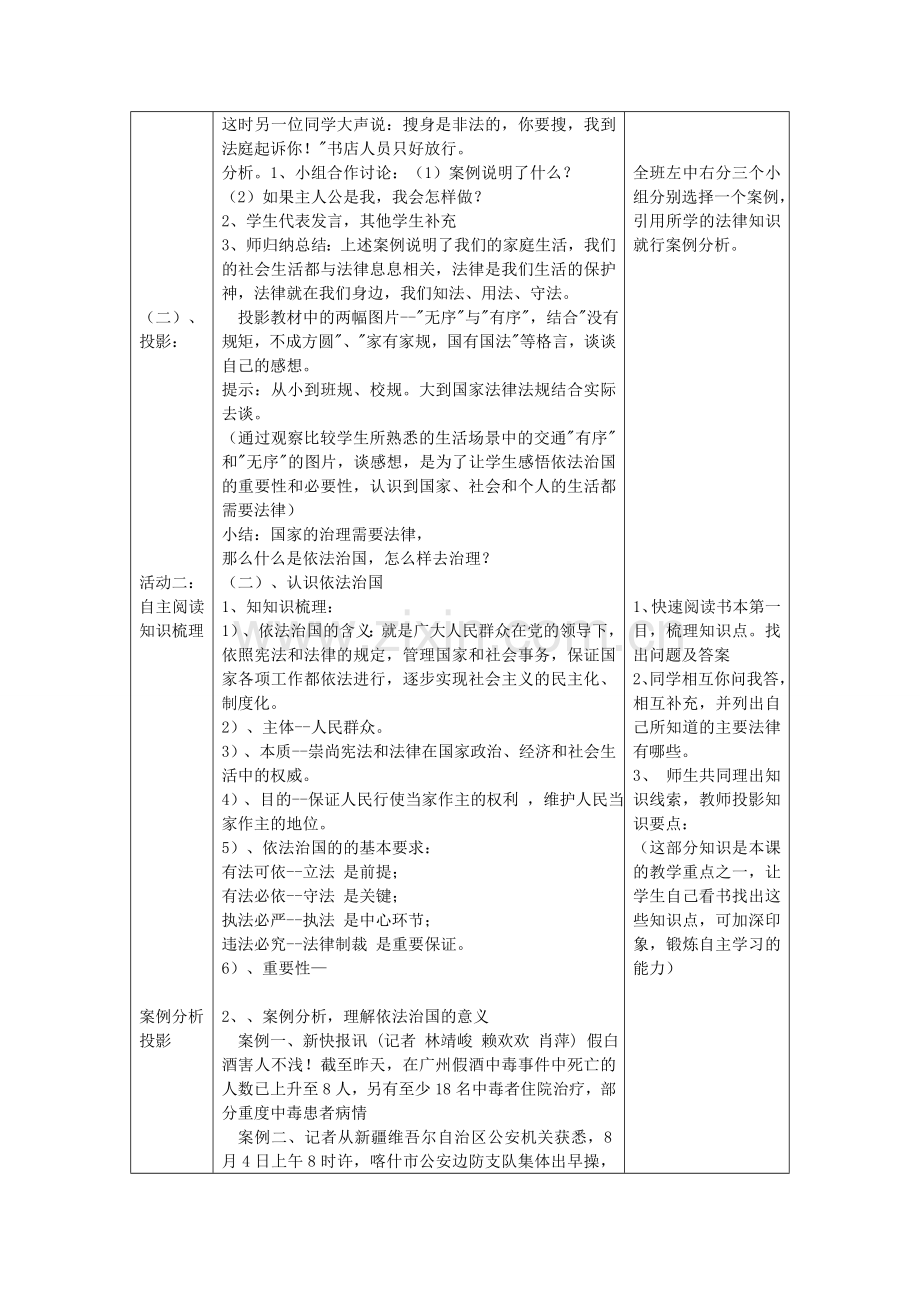 九年级政治全册 6.1 认识依法治国教案 苏教版-苏教版初中九年级全册政治教案.doc_第2页