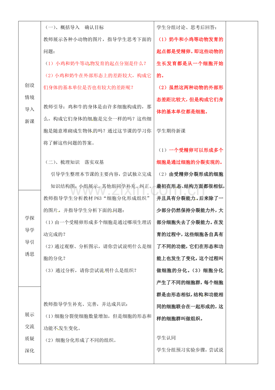 七年级生物上册《2.2.2 动物体的结构层次》教案 （新版）新人教版-（新版）新人教版初中七年级上册生物教案.doc_第2页