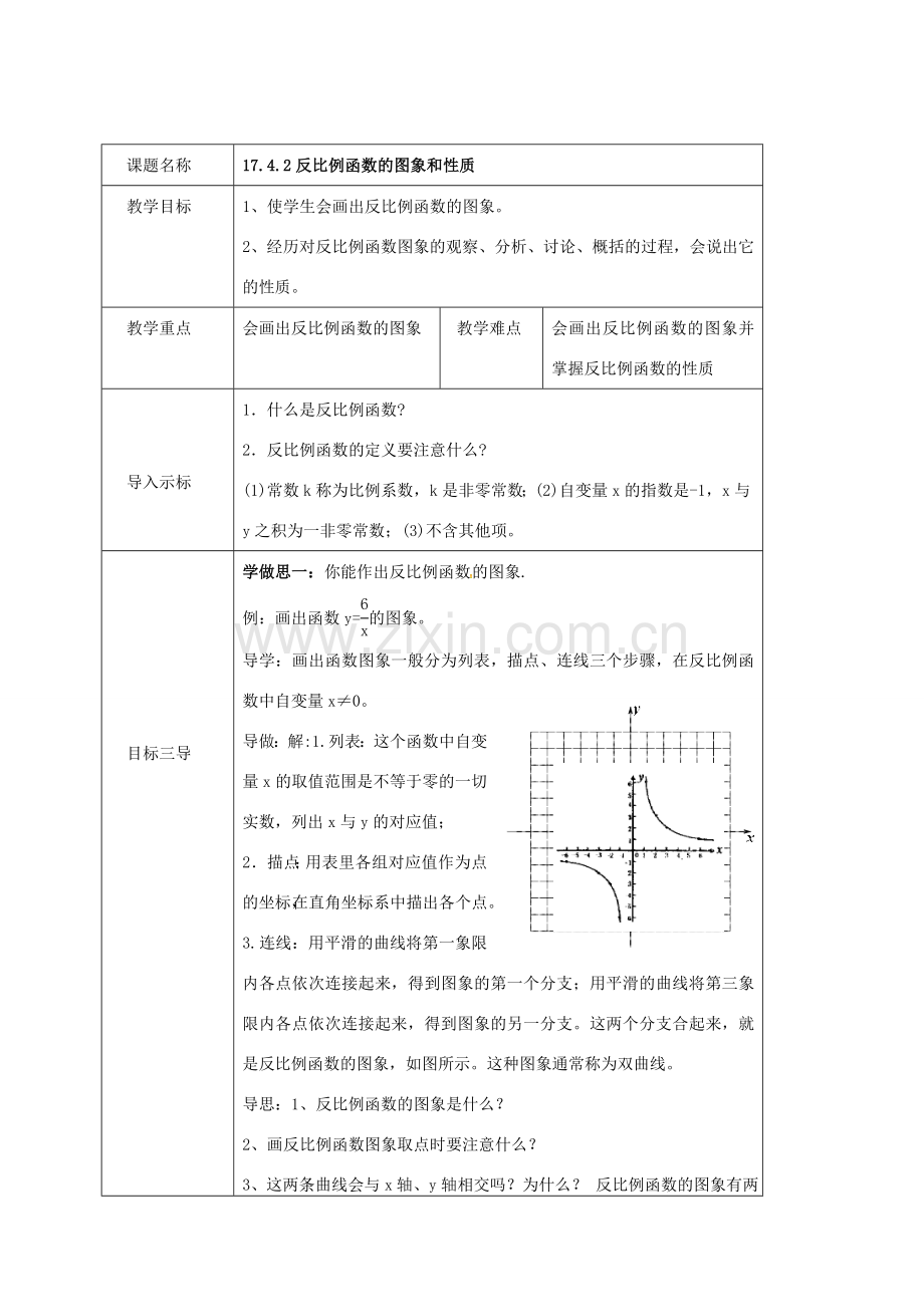 八年级数学下册 第17章 函数及其图象 17.4 反比例函数教案 （新版）华东师大版-（新版）华东师大版初中八年级下册数学教案.doc_第3页