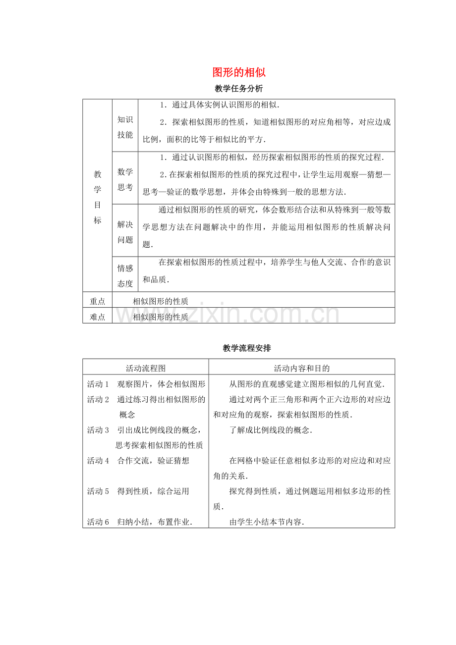 安徽省安庆市桐城吕亭初级中学九年级数学下册 图形的相似教案 新人教版.doc_第1页