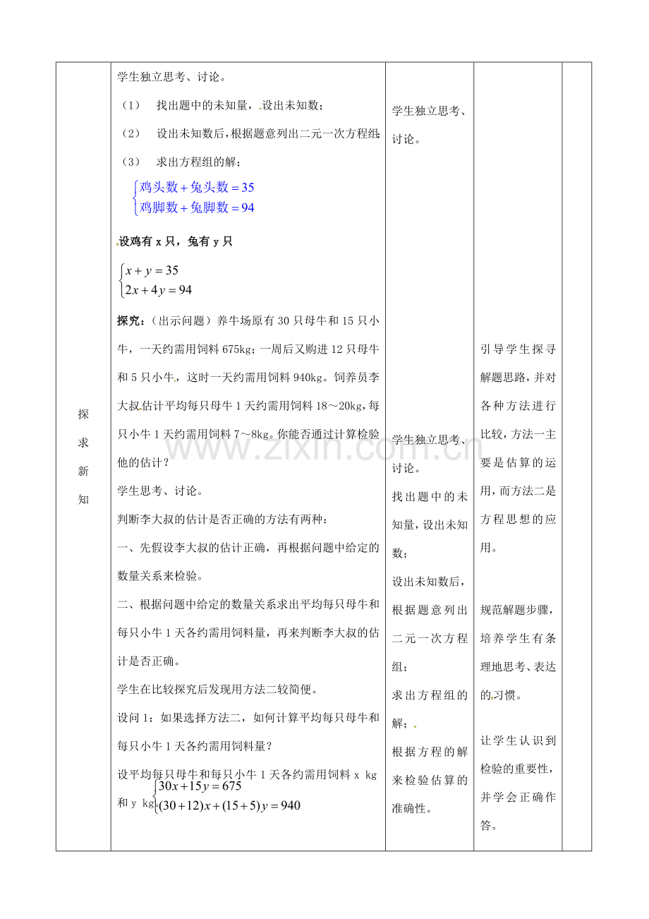 山东省滨州市邹平实验中学七年级数学下册 8二元一次方程组的实际应用教案 新人教版.doc_第2页