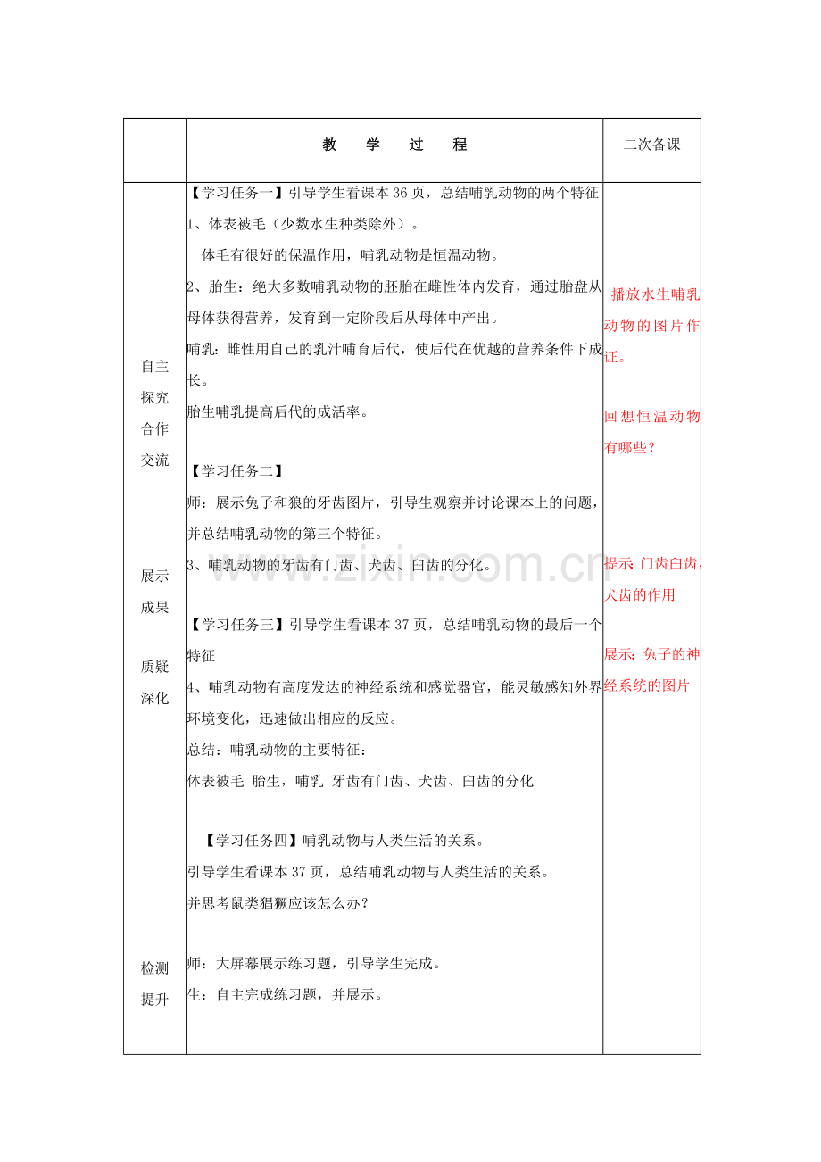 八年级生物上册 5.1.7 哺乳动物教案3 （新版）新人教版-（新版）新人教版初中八年级上册生物教案.doc_第2页