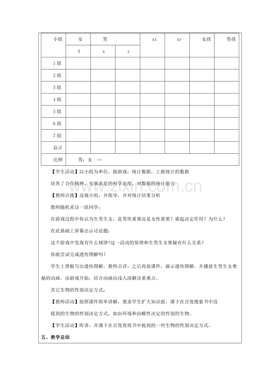 八年级生物下册 第二十二章 第三节 人的性别决定教案3 （新版）苏教版.doc_第3页