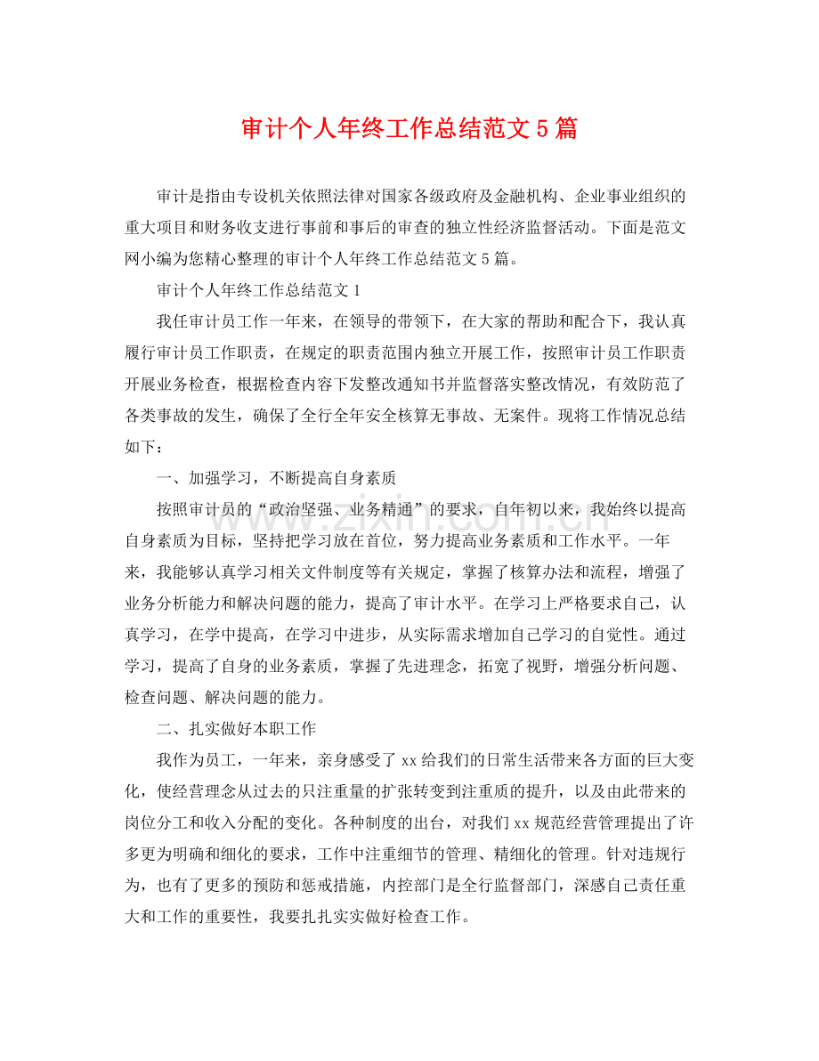 审计个人年终工作总结范文5篇 .docx_第1页