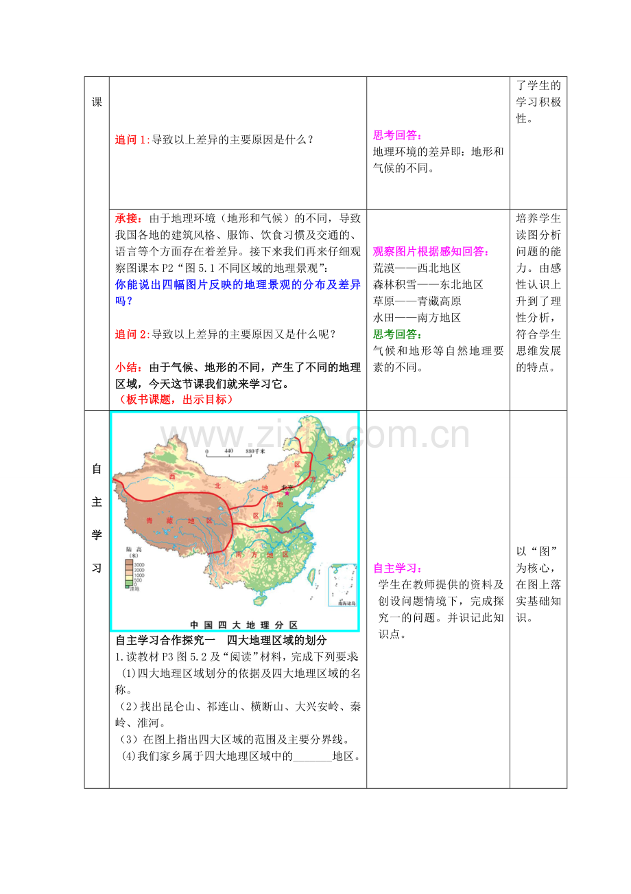 八年级地理下册 第五单元 第1课 四大地理区域教案2 商务星球版.doc_第2页