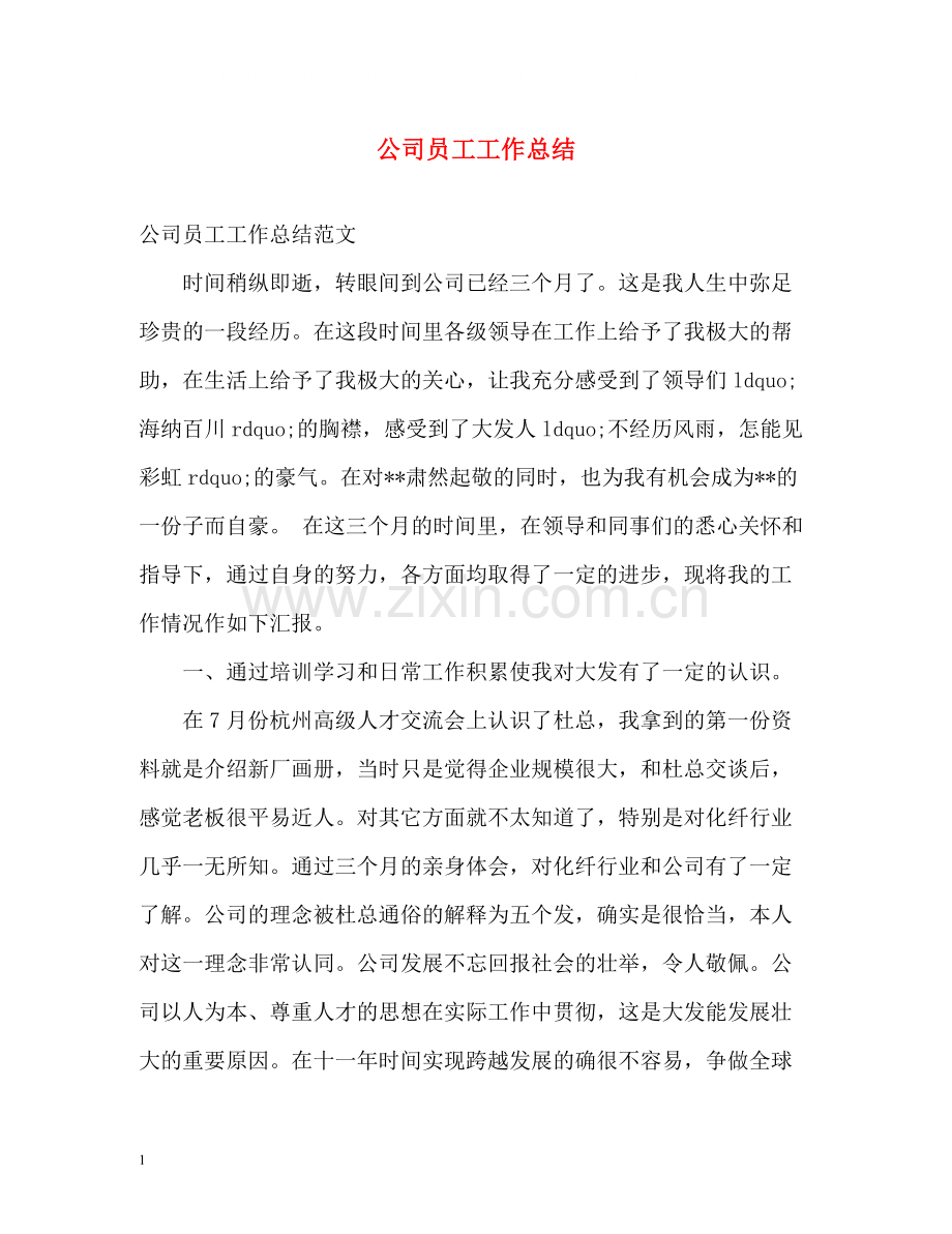 20ＸＸ年公司员工工作总结.docx_第1页