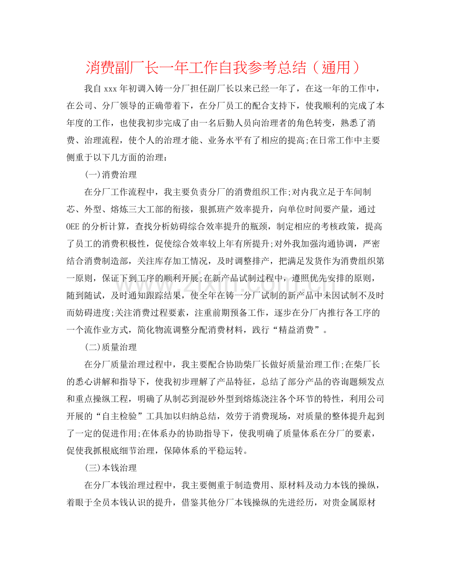 生产副厂长一年工作自我参考总结（通用）.docx_第1页