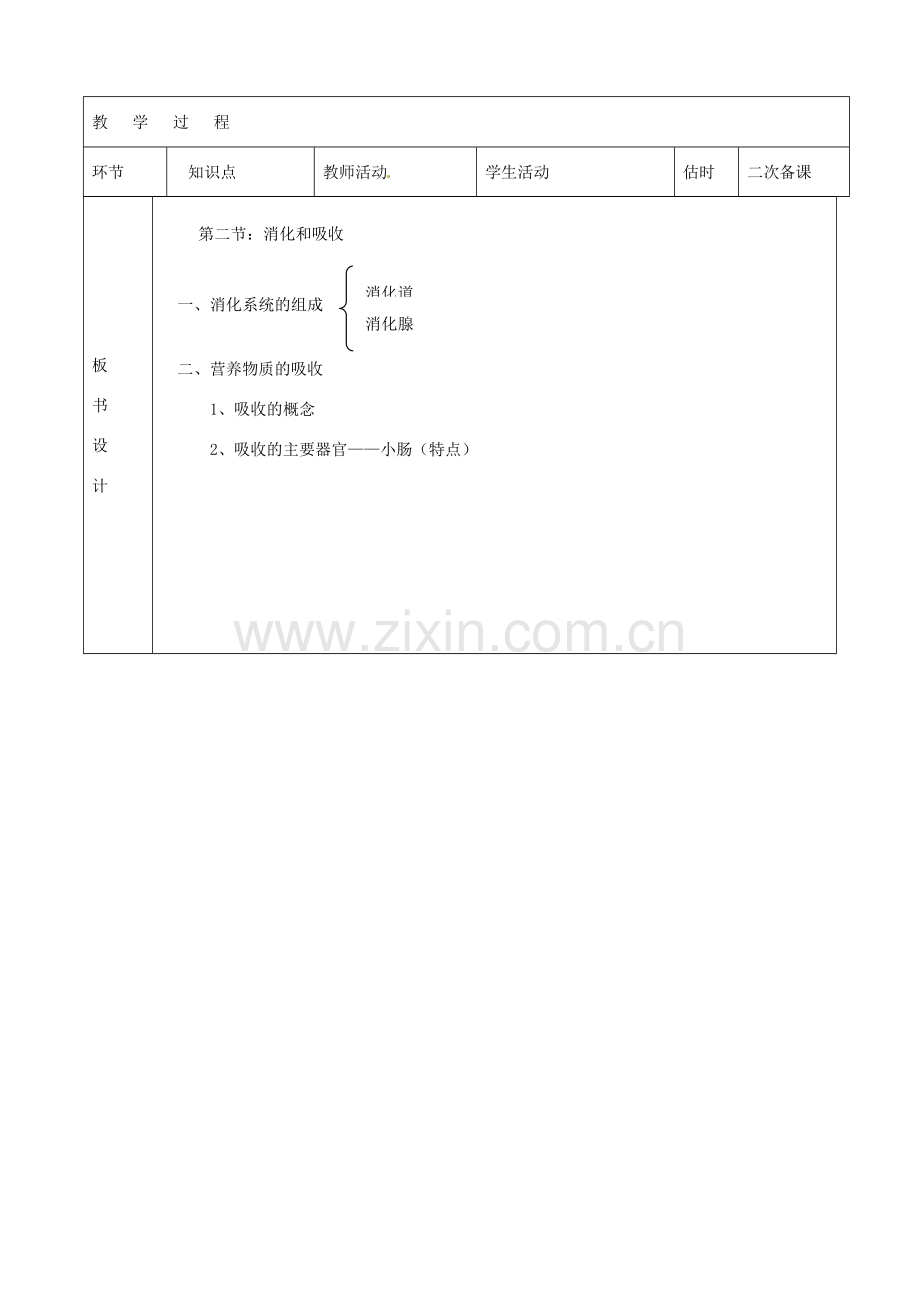 山东省临沭县第三初级中学七年级生物下册《4.2.2消化和吸收》教案 新人教版.doc_第2页