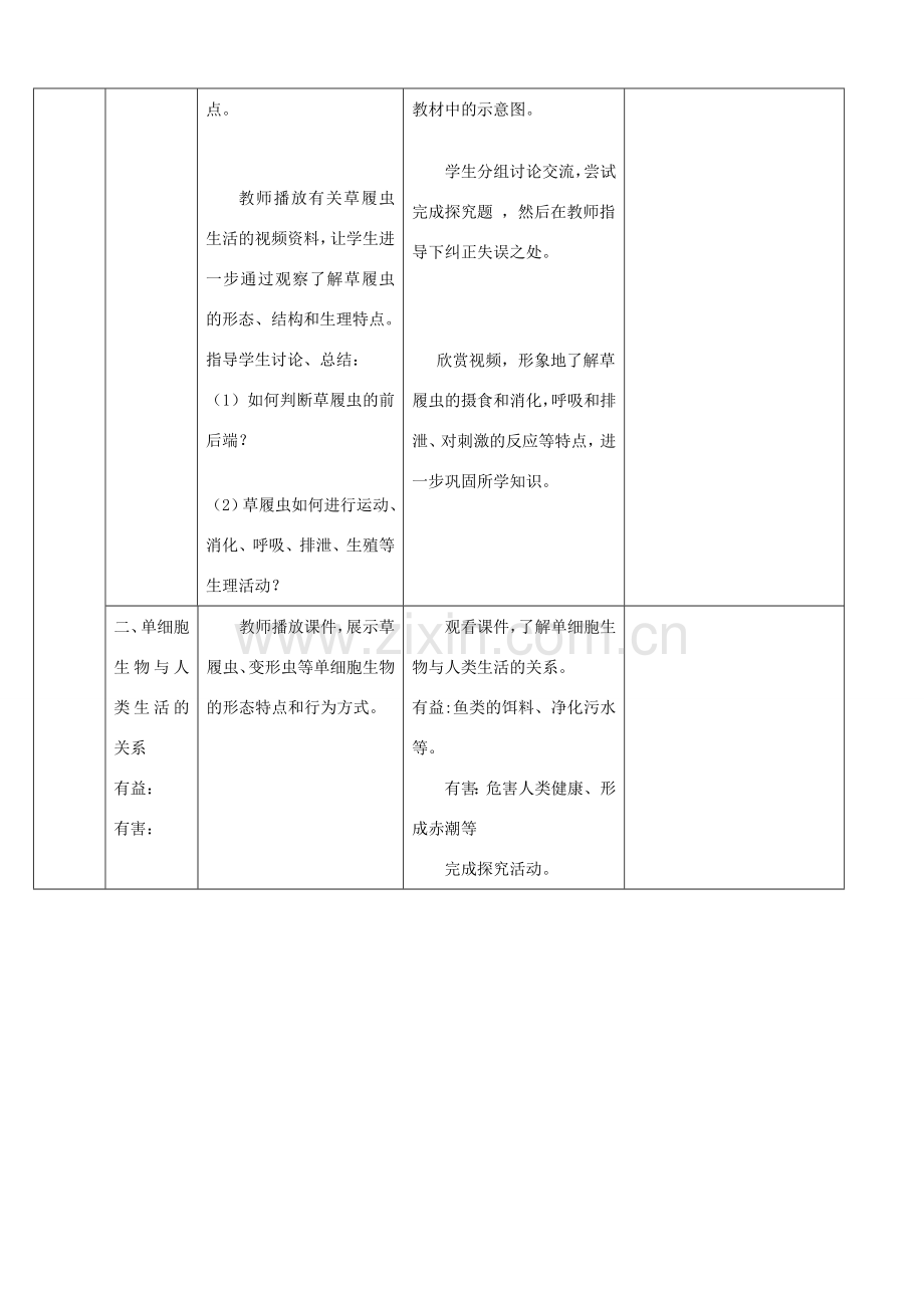 云南省师范大学五华区实验中学七年级生物上册 2.2.4 单细胞生物教案 （新版）新人教版.doc_第3页