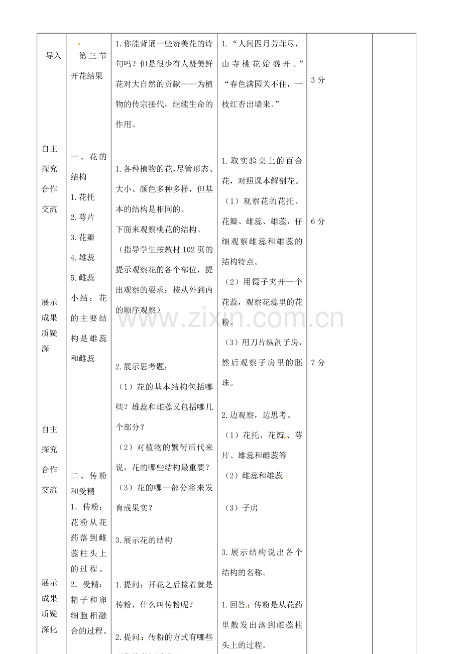 山东省临沭县第三初级中学七年级生物上册 开花和结果教案 新人教版.doc_第3页