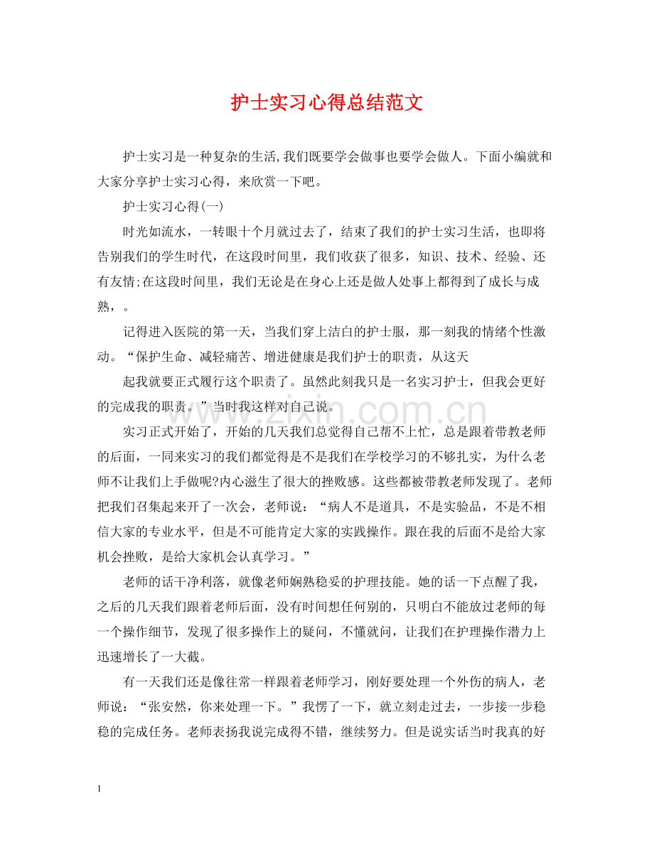 护士实习心得总结范文.docx_第1页