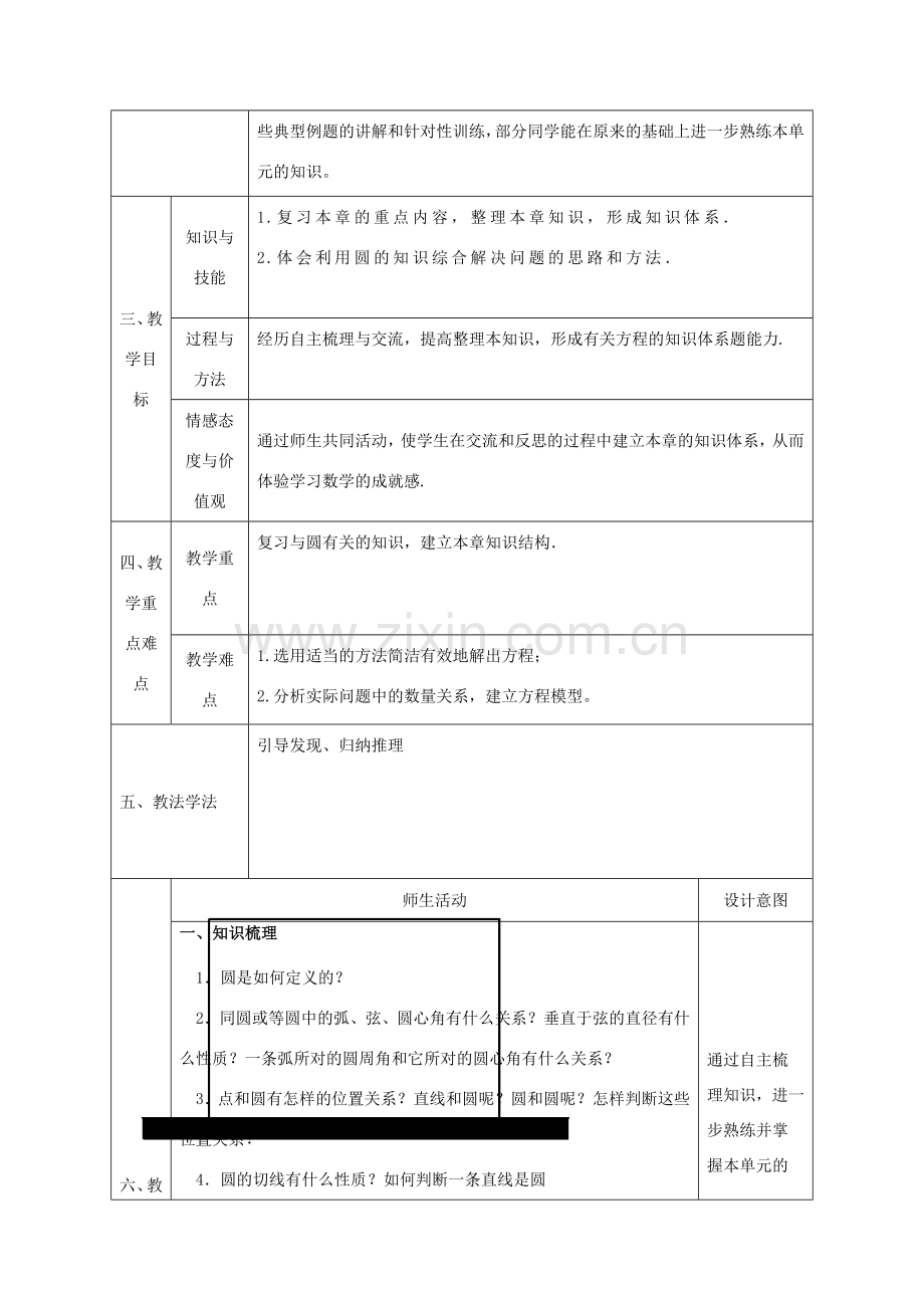 陕西省石泉县九年级数学上册 24 圆小结教案 （新版）新人教版-（新版）新人教版初中九年级上册数学教案.doc_第2页