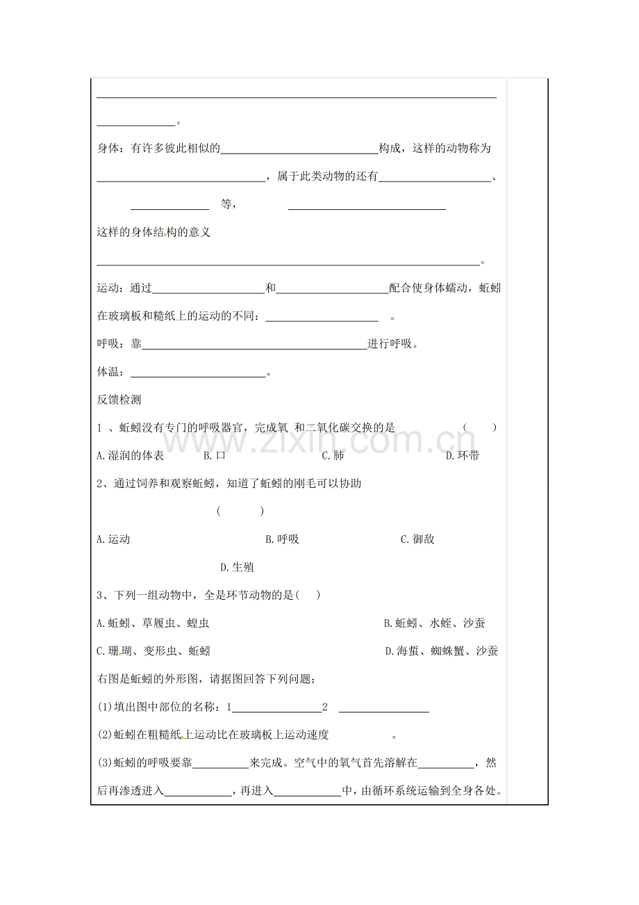 湖南省醴陵市青云学校八年级生物上册《5.1.2 陆地生活的动物》教案 新人教版.doc_第3页