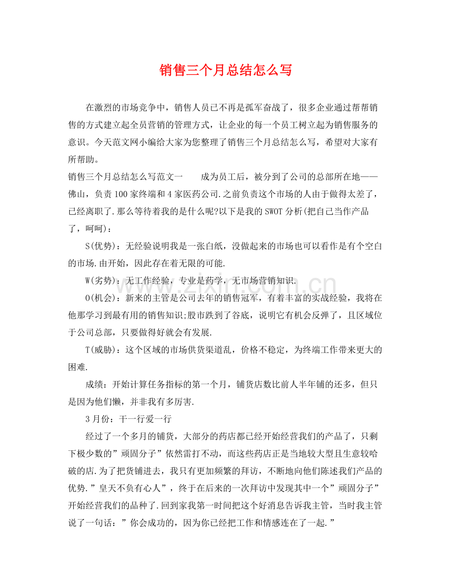 销售三个月总结怎么写 .docx_第1页