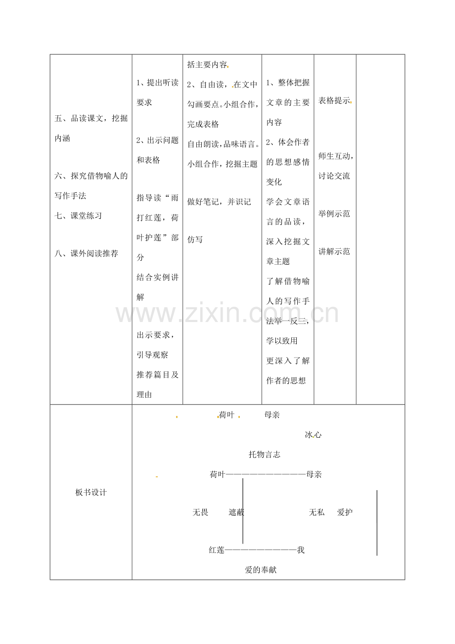 小学七年级语文上册 4《荷叶 母亲》教案 （新版）新人教版-（新版）新人教版初中七年级上册语文教案.doc_第2页