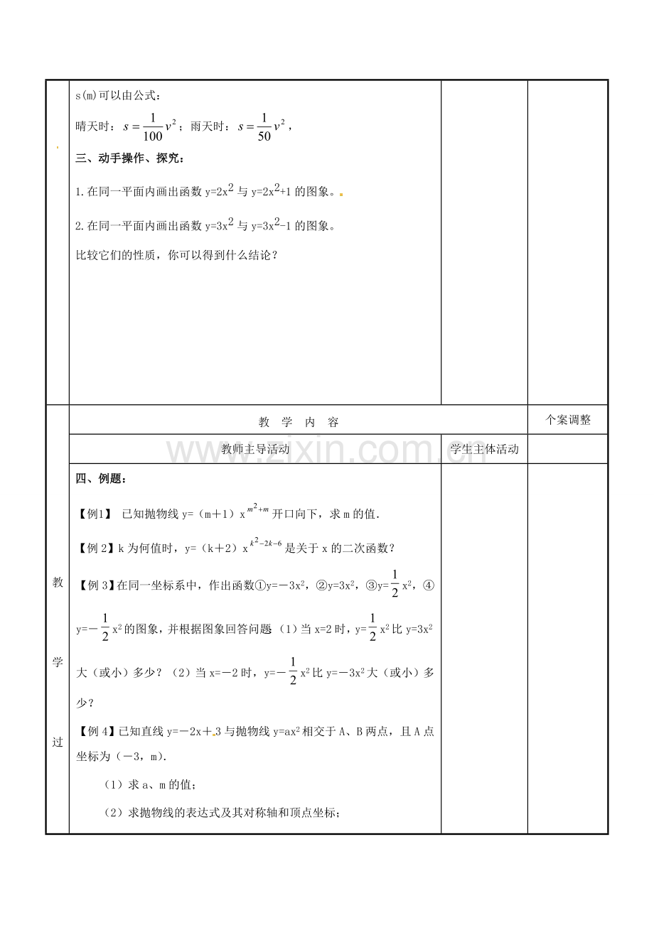 江苏省新沂市第二中学九年级数学下册 6.2 二次函数的图象和性质教案（2） 苏科版.doc_第2页