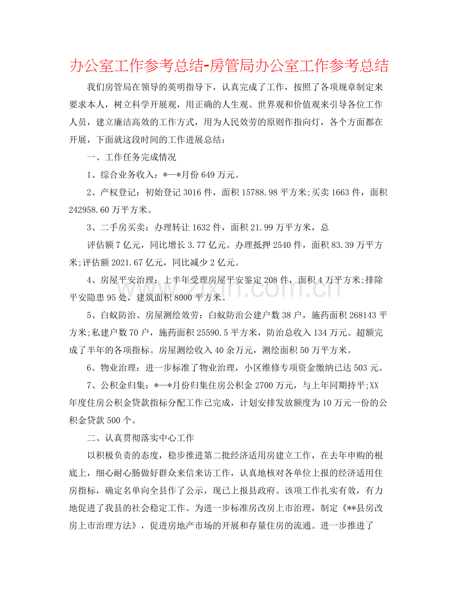 办公室工作参考总结房管局办公室工作参考总结.docx_第1页