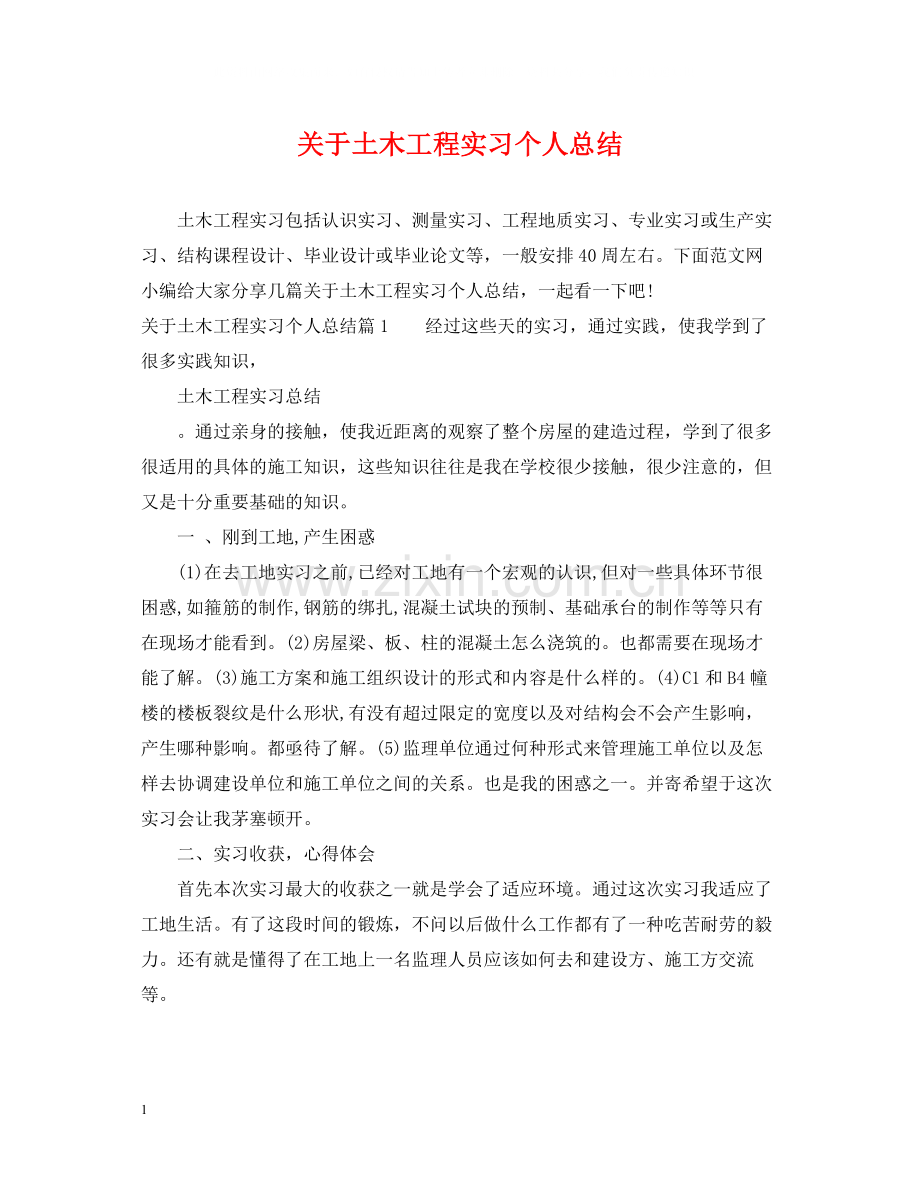 关于土木工程实习个人总结.docx_第1页