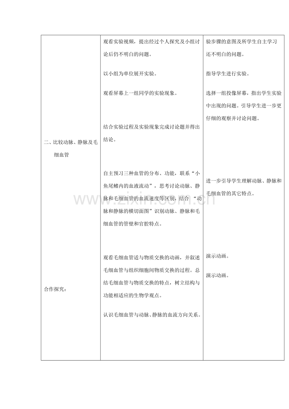 七年级生物下册 第三章 第一节 血管教案 （新版）济南版-（新版）济南版初中七年级下册生物教案.doc_第3页