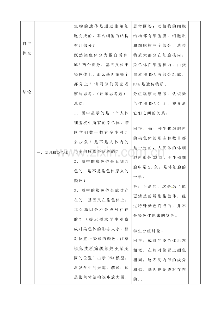 山东省临沭县第三初级中学八年级生物下册《7-2-2基因在亲子代之间的传递》教案 新人教版.doc_第3页