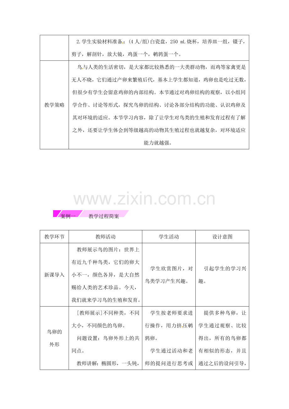 八年级生物下册 7.1.4鸟的生殖和发育授课典案 （新版）新人教版-（新版）新人教版初中八年级下册生物教案.doc_第2页