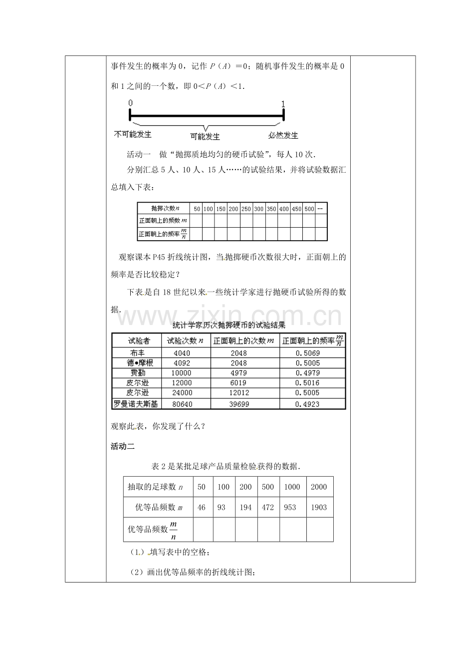 江苏省连云港市八年级数学下册 8.3 频率与概率教案1 （新版）苏科版-（新版）苏科版初中八年级下册数学教案.doc_第2页