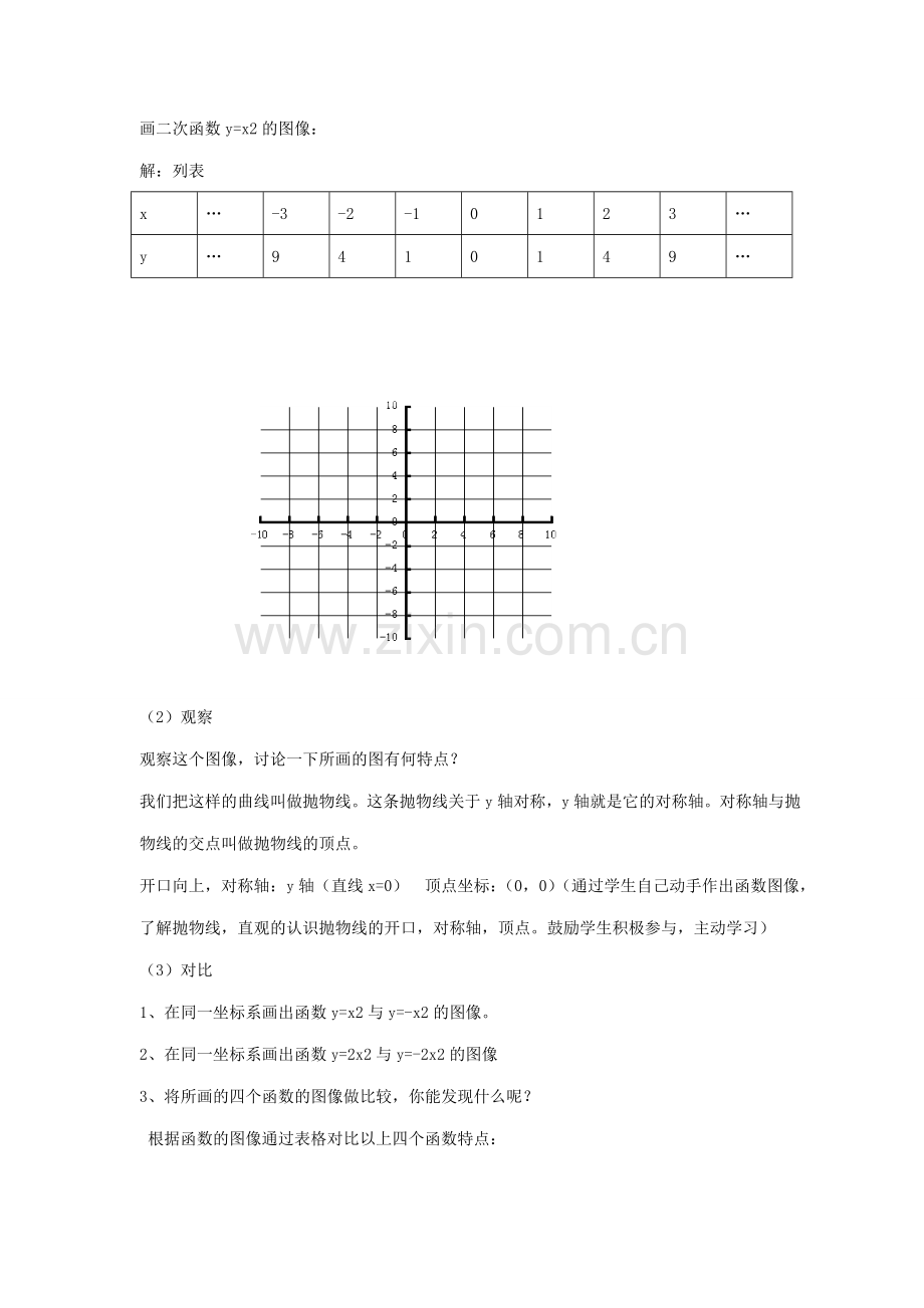 九年级数学下册 第三十章 二次函数 30.2 二次函数的图像和性质 二次函数yax2的图像和性质说课稿 （新版）冀教版-（新版）冀教版初中九年级下册数学教案.doc_第3页