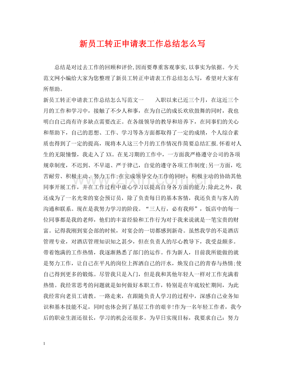 新员工转正申请表工作总结怎么写.docx_第1页