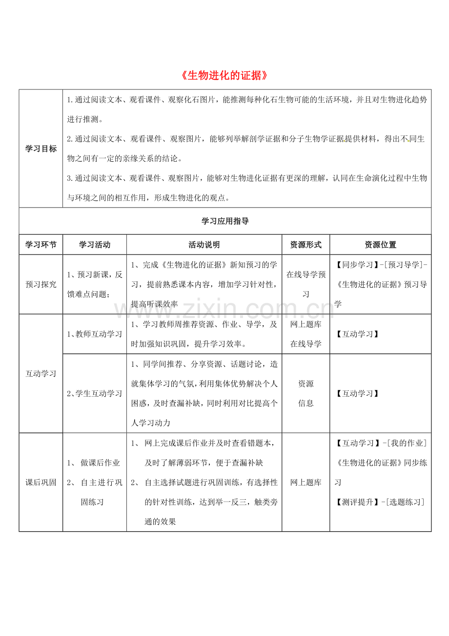 八年级生物下册 5.1.2 生物进化的证据学生学习应用指导 （新版）济南版.doc_第1页