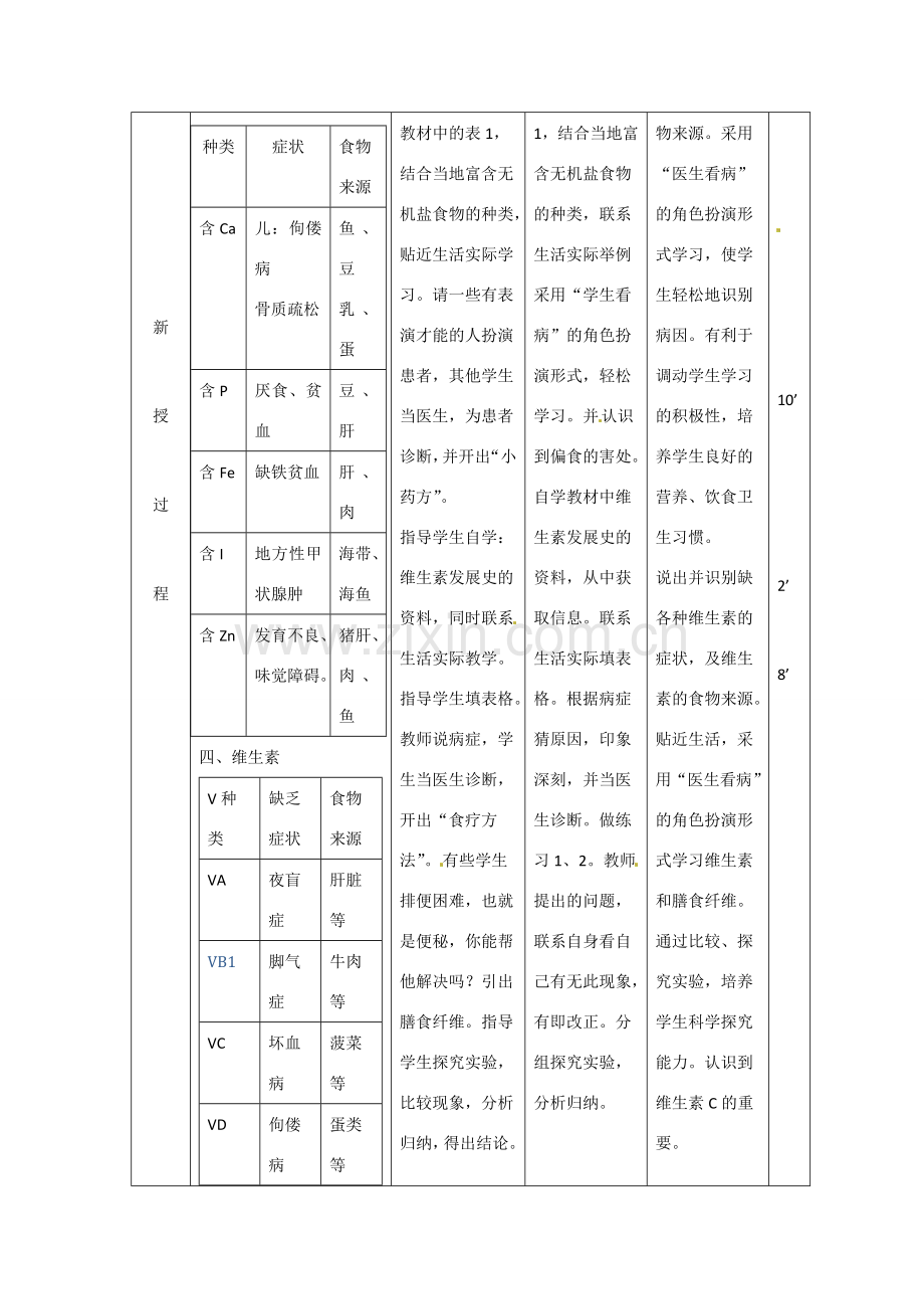 辽宁省大连市第四十二中学七年级生物下册 第二章 第一节 食物中的营养物质（二）教案 新人教版.doc_第3页