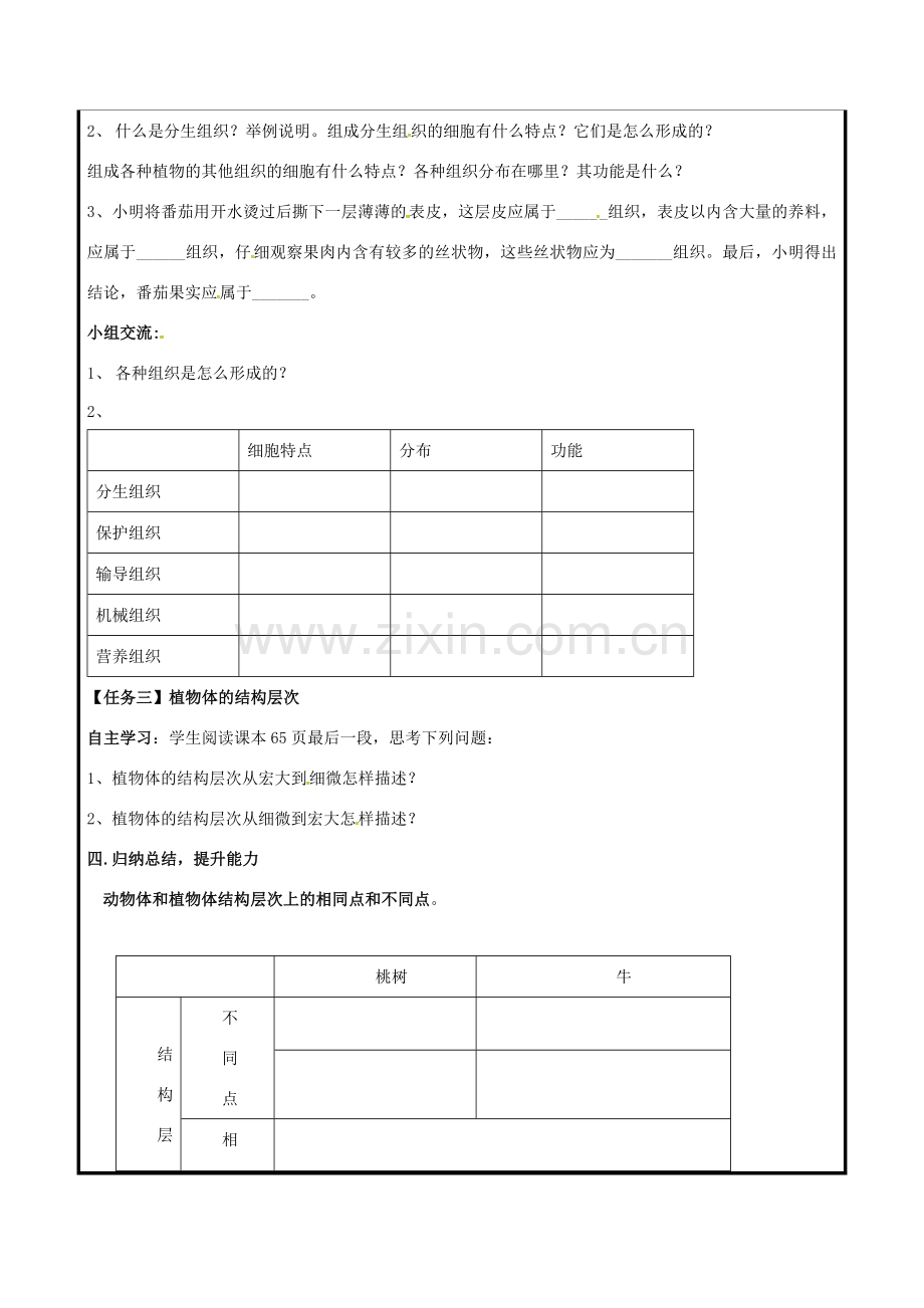 七年级生物上册 2.2.3 植物体结构层次教案 （新版）新人教版-（新版）新人教版初中七年级上册生物教案.doc_第2页