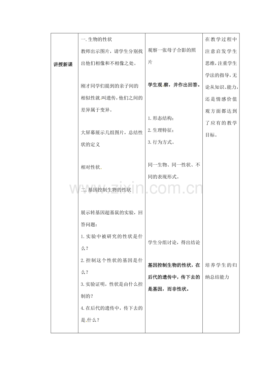 八年级生物下册 第七单元 生物圈中生命的延续和发展 第二章 生物的遗传与变异 第一节 基因控制生物的性状教案 （新版）新人教版-（新版）新人教版初中八年级下册生物教案.docx_第2页