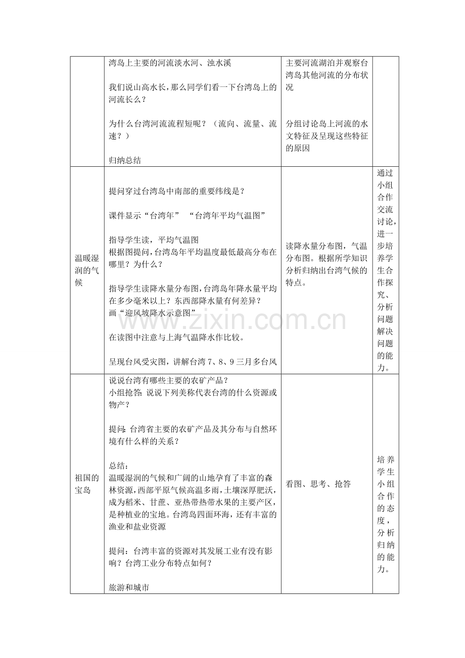 山东省滕州市滕西中学八年级地理下册 7.4 台湾省教案 （新版）商务星球版.doc_第3页