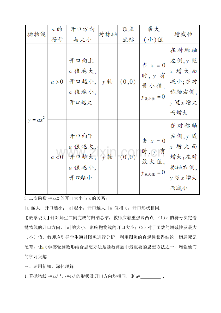 校九年级数学上册 22.1.2 二次函数yax2的图象和性质教案 （新版）新人教版-（新版）新人教版初中九年级上册数学教案.doc_第3页