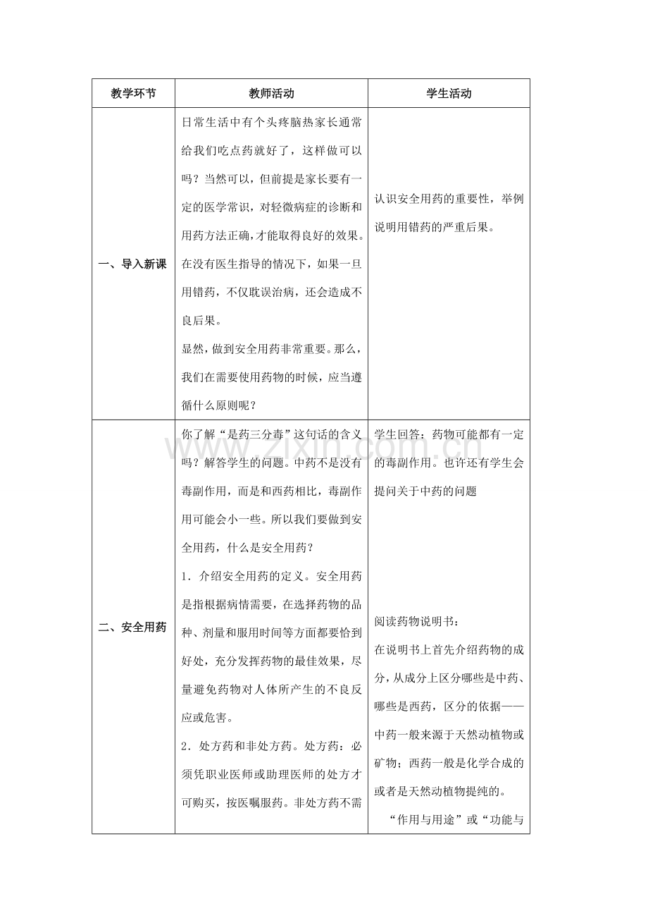 八年级生物下册 8.2 用药与急救（第1课时）教案 （新版）新人教版-（新版）新人教版初中八年级下册生物教案.doc_第2页