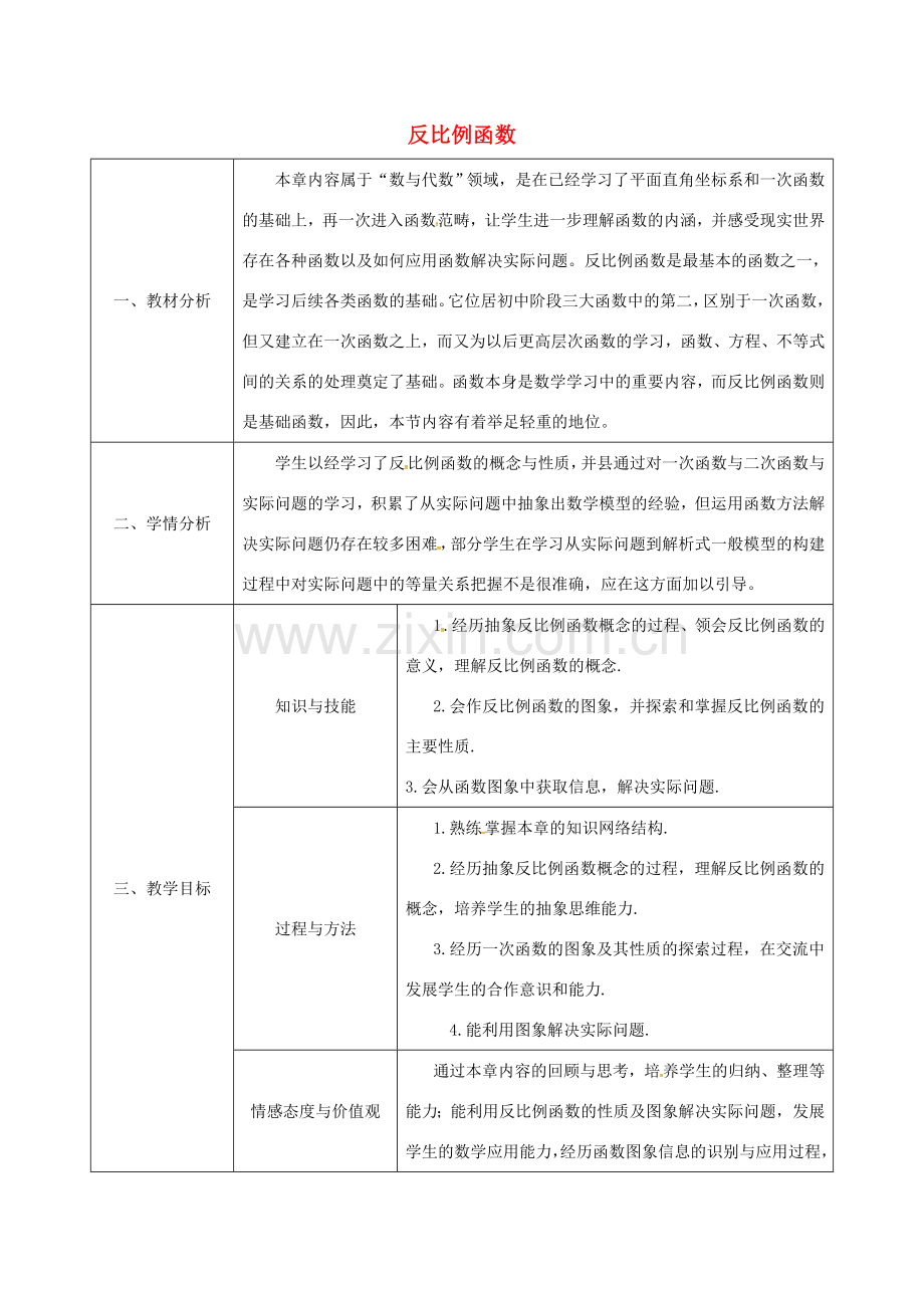 陕西省安康市石泉县池河镇九年级数学下册 26 反比例函数复习教案 （新版）新人教版-（新版）新人教版初中九年级下册数学教案.doc_第1页