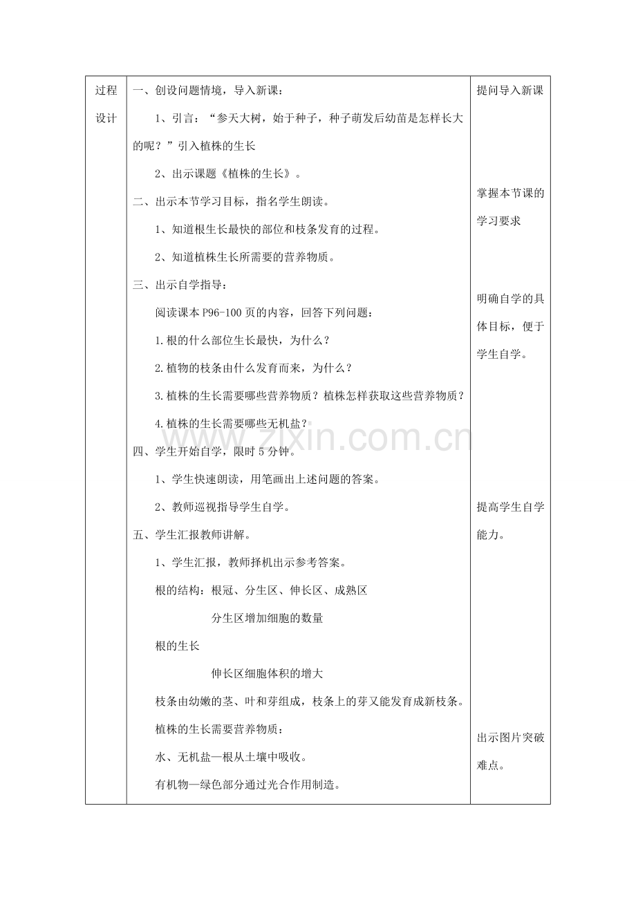 陕西省石泉县七年级生物上册 3.2.2植株的生长教案 （新版）新人教版-（新版）新人教版初中七年级上册生物教案.doc_第3页