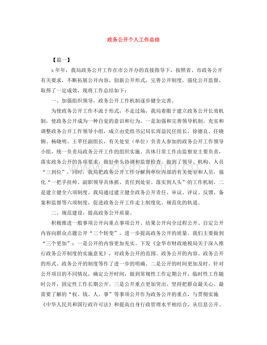 政务公开个人工作总结.docx_第1页