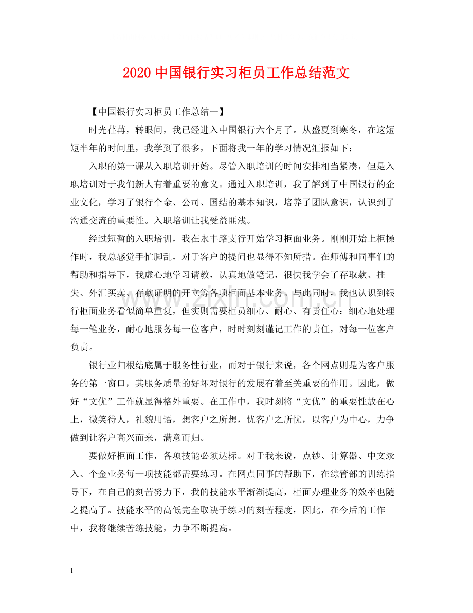 国银行实习柜员工作总结范文.docx_第1页