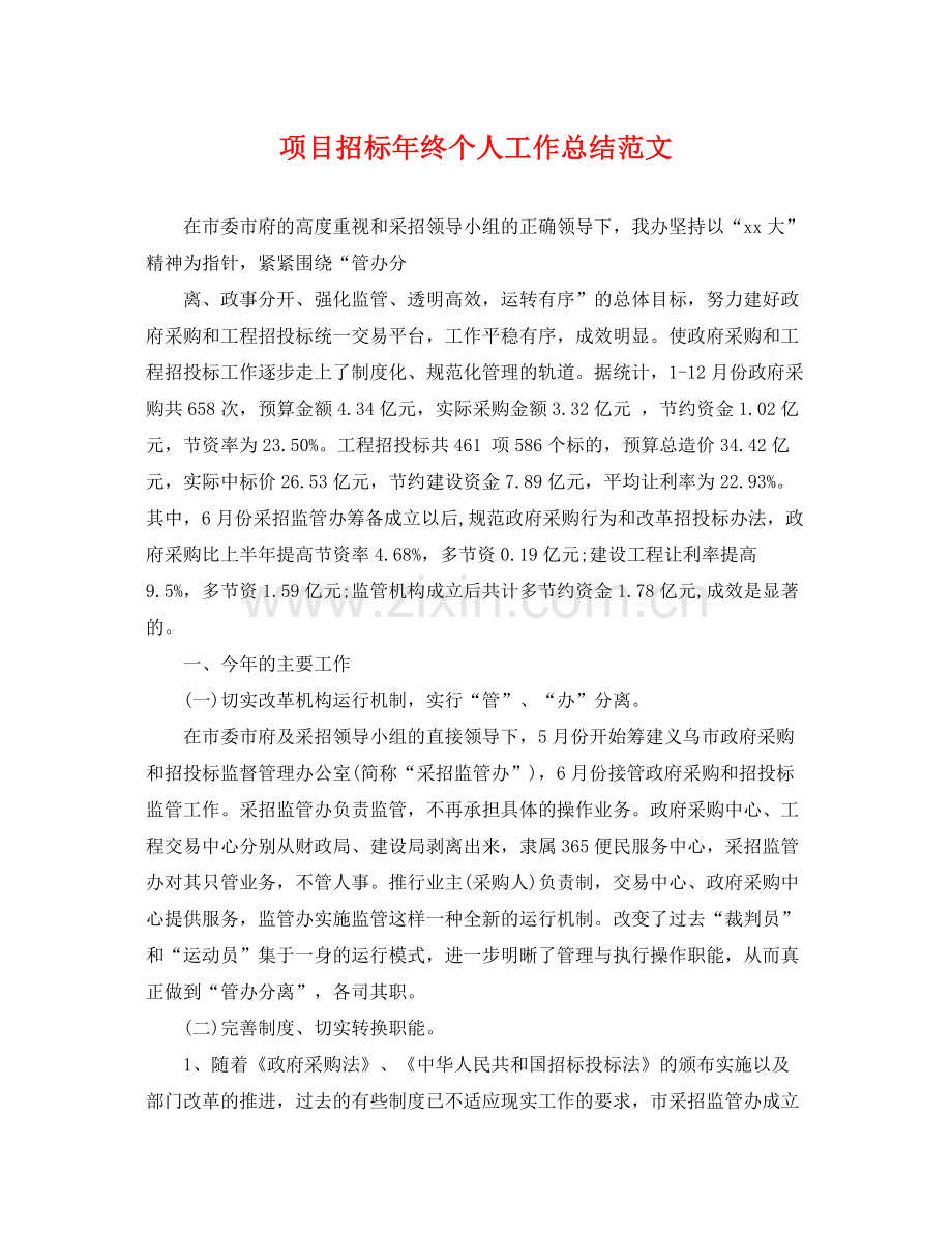 项目招标年终个人工作总结范文 .docx_第1页