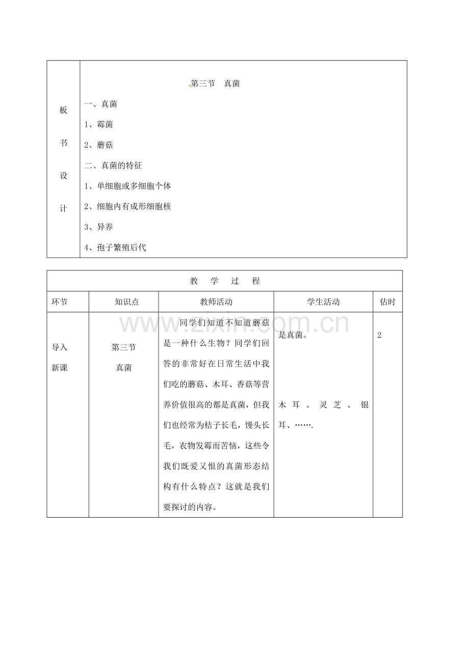 山东省临沭县第三初级中学八年级生物上册 真菌教案 新人教版.doc_第2页