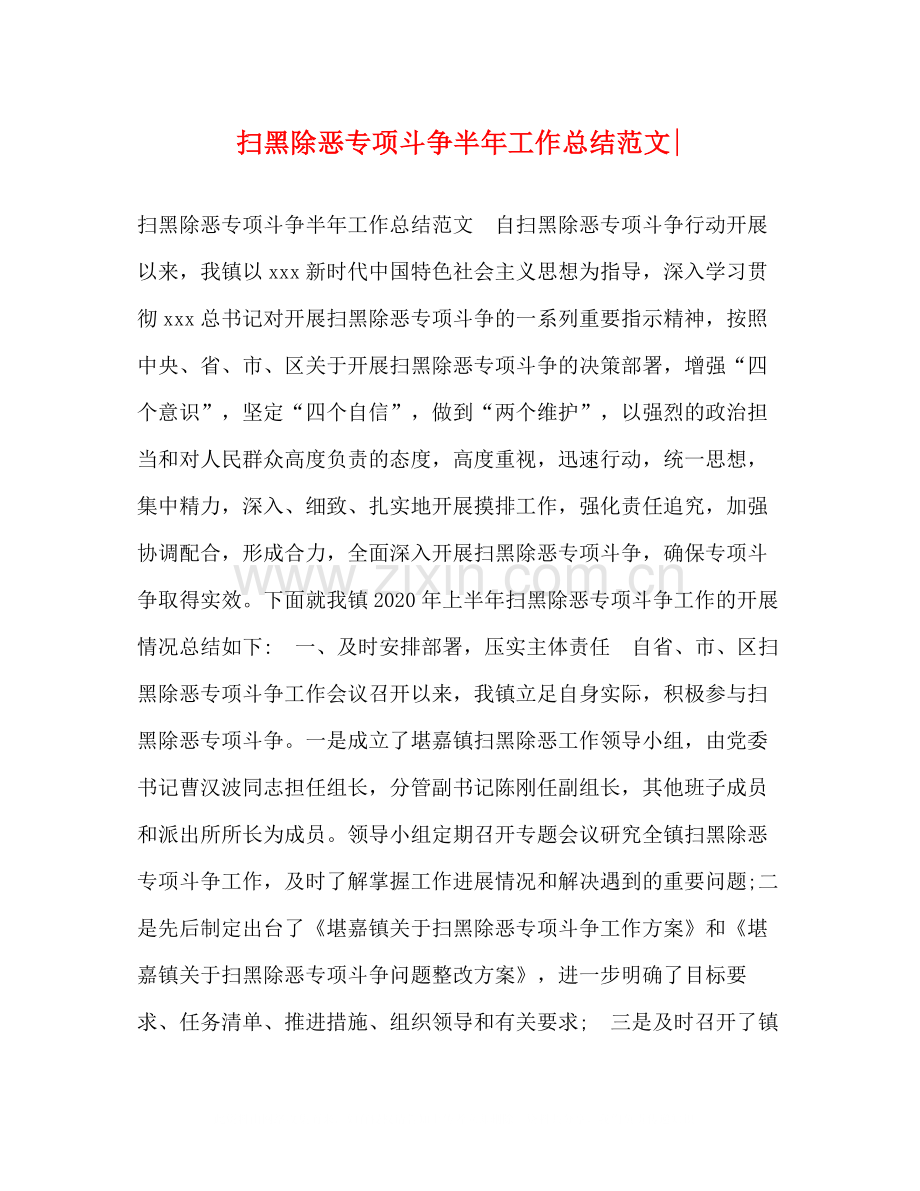 扫黑除恶专项斗争半年工作总结范文.docx_第1页