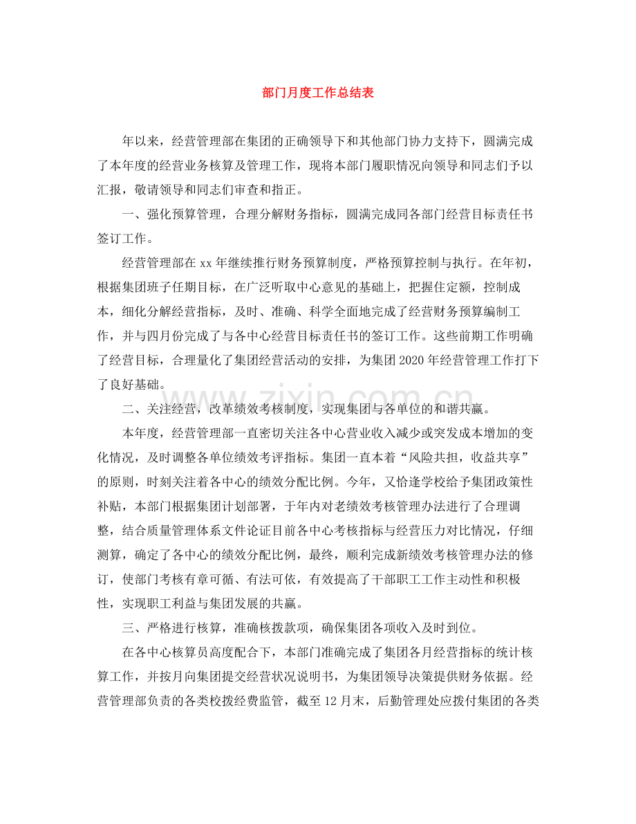 部门月度工作总结表.docx_第1页