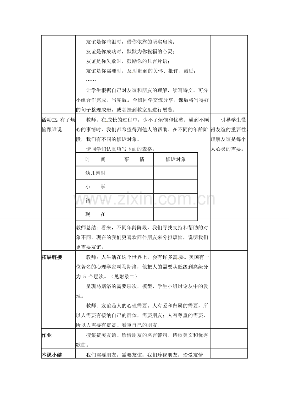 四川省宜宾县复龙初级中学八年级政治上册 第三课 有朋友的感觉教案 教科版.doc_第3页