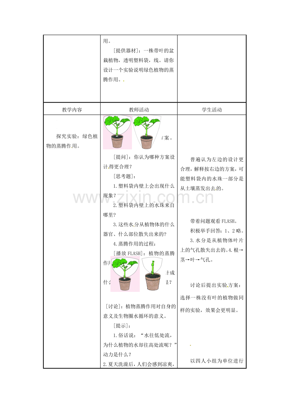 江苏省东台市唐洋镇中学七年级生物上册《7.2 绿色植物与生物圈的物质循环》教案 苏教版.doc_第3页